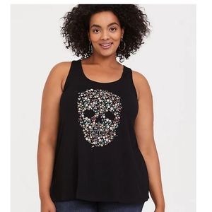 Torrid Black Ditsy Floral Skull Strappy Back Tank